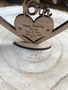 Freestanding Personalised Birthday Wooden Heart