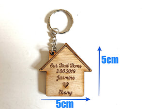 Set Of 2 Personalised Keyrings &#39;Our First home&#39;/&#39;Our New Home&#39;/‘Home Sweet Home’ Gift for Couples, Housewarming Present
