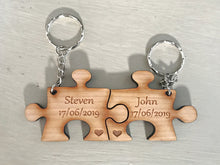 Load image into Gallery viewer, Jigsaw Keyrings Set of 2 Names and Date
