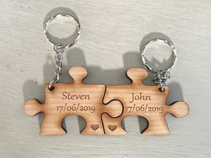 Jigsaw Keyrings Set of 2 Names and Date
