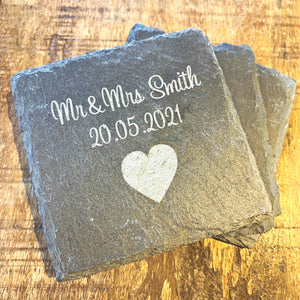 Mr & Mrs With Surname Slate Coasters Set of 2