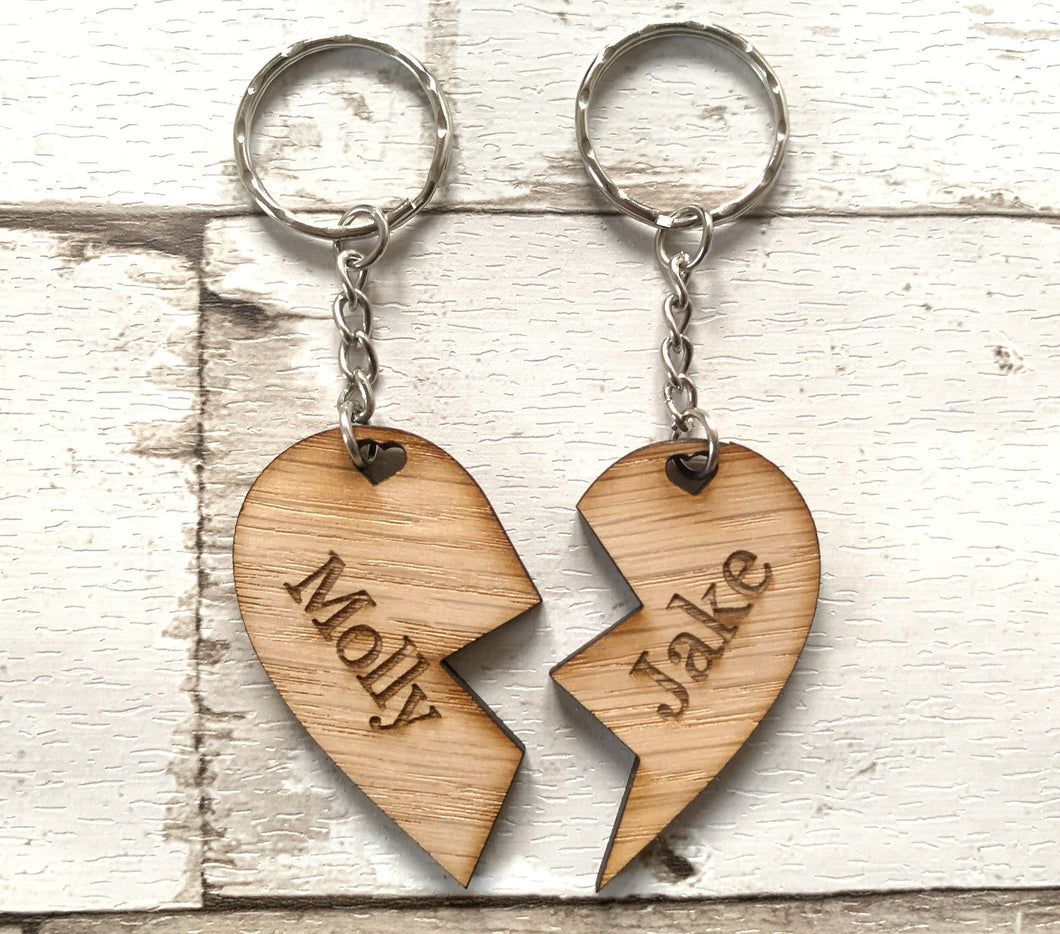 Wooden Heart Keyring Set of 2