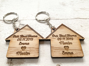 Set Of 2 Personalised Keyrings &#39;Our First home&#39;/&#39;Our New Home&#39;/‘Home Sweet Home’ Gift for Couples, Housewarming Present