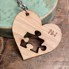 Load image into Gallery viewer, Personalised Heart and Jigsaw Piece Keyrings Set of 2
