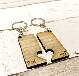 Personalised Keyrings Set of 2 - Initials And Heart