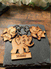 Load image into Gallery viewer, Personalised Elephant Keyring with Baby Elephants
