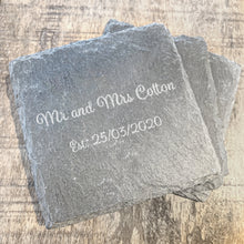 Load image into Gallery viewer, Mr &amp; Mrs Slate Coasters Set of 2
