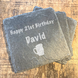 21st Birthday Beer Glass Slate Coaster