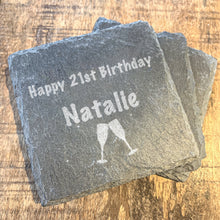 Load image into Gallery viewer, 21st Birthday Personalised Slate Coaster Prosecco Glasses
