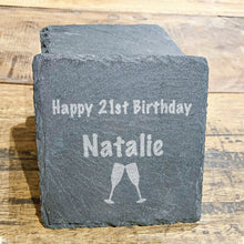 Load image into Gallery viewer, 21st Birthday Personalised Slate Coaster Prosecco Glasses
