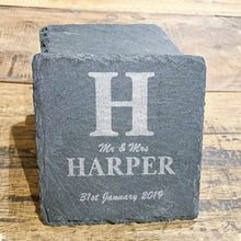Load image into Gallery viewer, Mr and Mrs And Date Slate Coasters Set of 2
