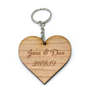 Names and Date Heart Shaped Keyring