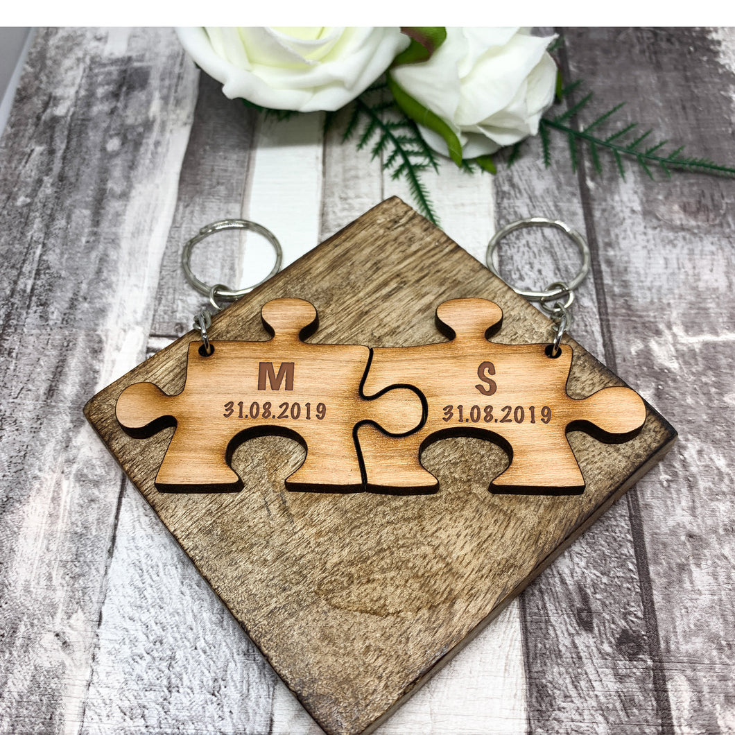 Jigsaw Keyring Set of 2 Initials and Date