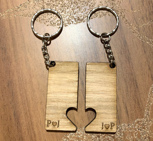 Personalised Keyrings Set of 2 - Initials And Heart