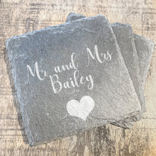 Load image into Gallery viewer, Mr &amp; Mrs Slate Coasters Set of 2

