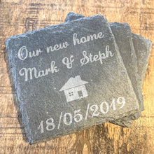 Load image into Gallery viewer, Our New Home Slate Coasters Set of 2
