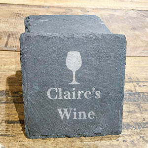 Personalised Slate Coaster Wine Glass