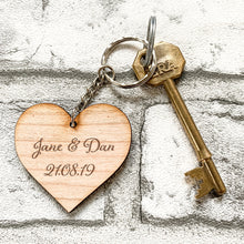 Load image into Gallery viewer, Names and Date Heart Shaped Keyring

