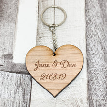 Load image into Gallery viewer, Names and Date Heart Shaped Keyring
