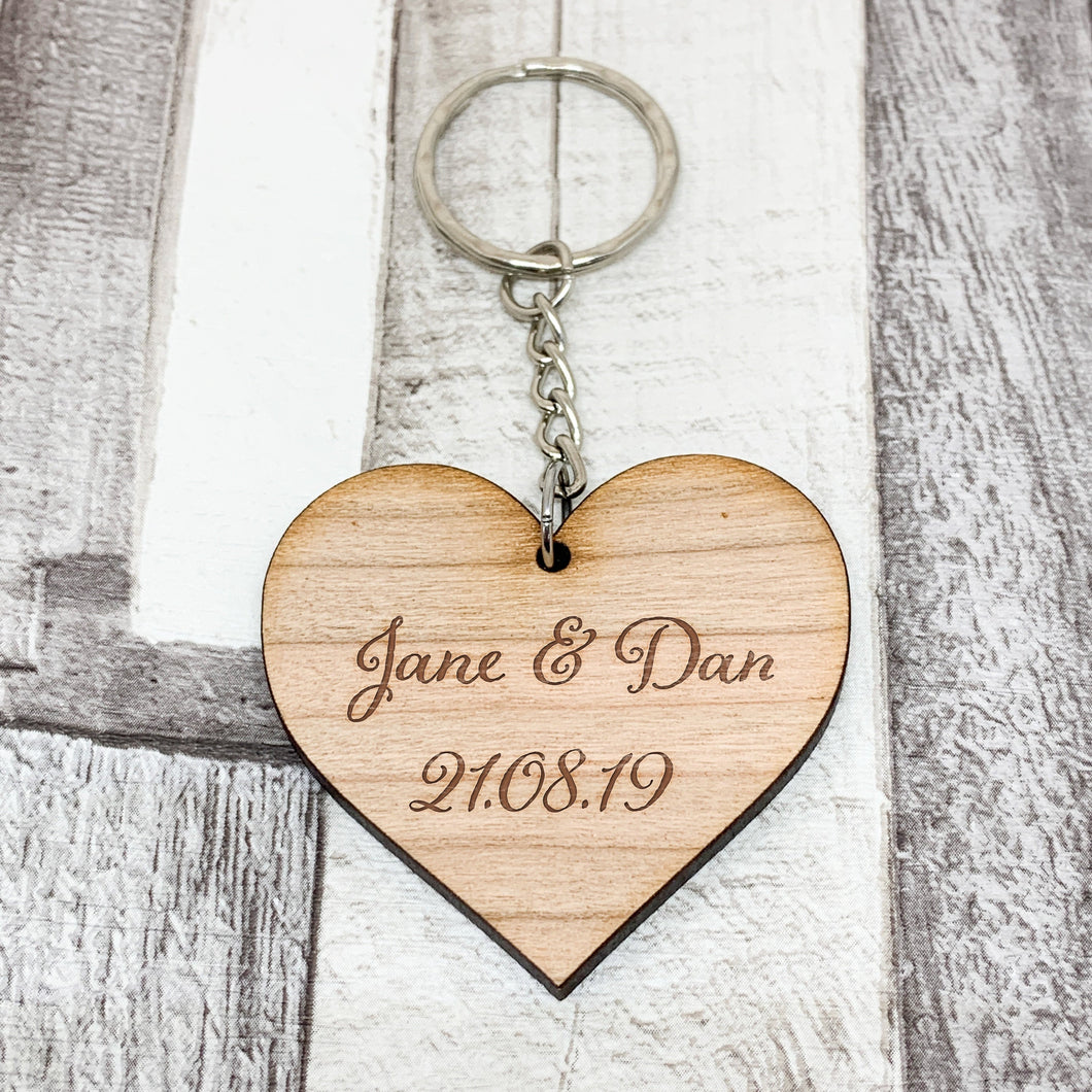 Names and Date Heart Shaped Keyring