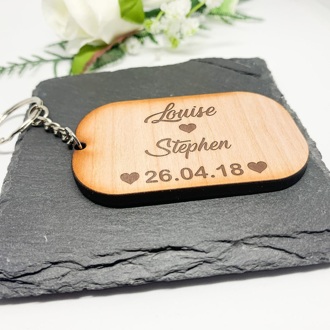 Personalised Keyring With Names, Date and Heart
