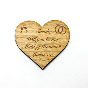 Personalised  Bridesmaid/Maid of Honour Heart Shaped Magnet