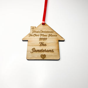Personalised First Christmas In Our New Home Bauble Family Name