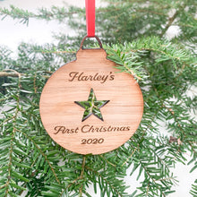 Load image into Gallery viewer, Baby First Christmas Bauble Star Design
