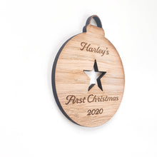 Load image into Gallery viewer, Baby First Christmas Bauble Star Design
