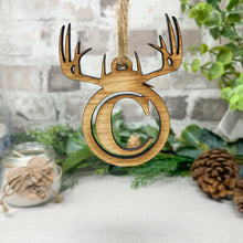 Load image into Gallery viewer, Wooden Antler Christmas Bauble With Initial
