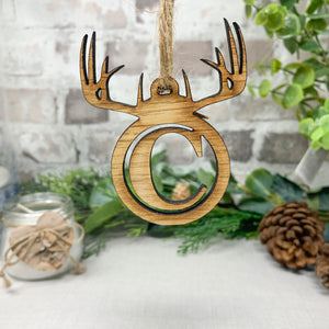 Wooden Antler Christmas Bauble With Initial