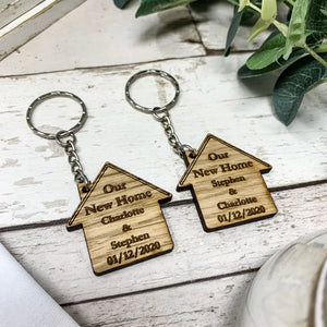 Personalised Home Keyrings With Names & Dates (Set of 2) First Home Or New Home Wording/Homewarming Gift/New Home Couples Gift
