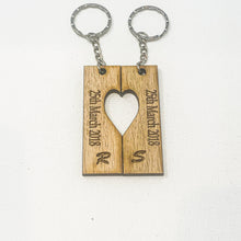 Load image into Gallery viewer, Personalised Heart Keyrings With Engraved Initials &amp; Date/Anniversary Gift/Special Date/Gift for Couple/Present for Partner
