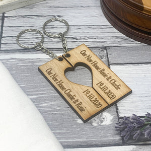 Personalised Home Keyrings With Names & Dates With Heart (Set of 2) First Home/New Home/Housewarming Gift/New Home Couples Present