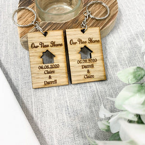 Personalised Home Keyrings With Names & Dates (Set of 2) First Home/New Home