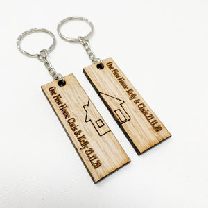 Personalised Home Keyrings With Names and Dates (Set of 2)