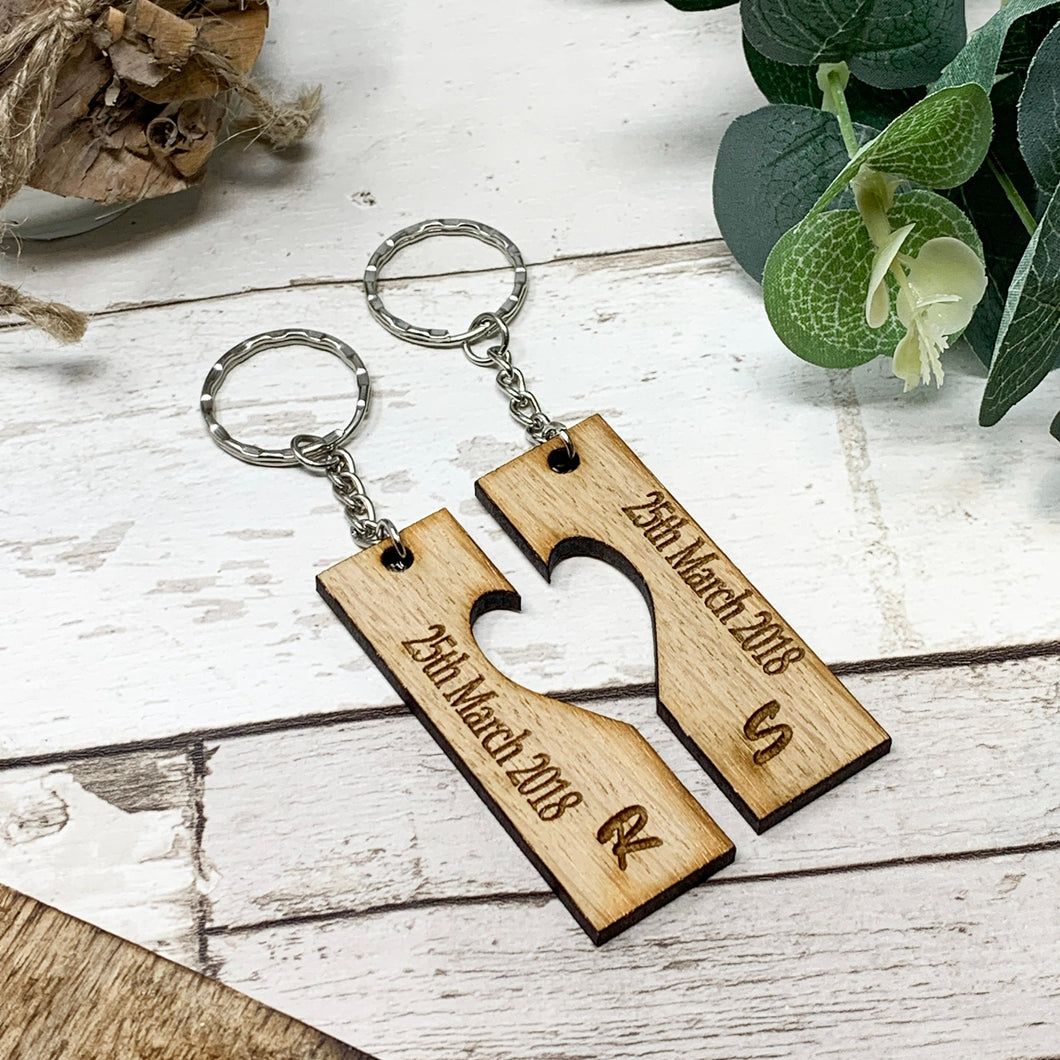Personalised Heart Keyrings With Engraved Initials & Date/Anniversary Gift/Special Date/Gift for Couple/Present for Partner