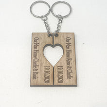 Load image into Gallery viewer, Personalised Home Keyrings With Names &amp; Dates With Heart (Set of 2) First Home/New Home/Housewarming Gift/New Home Couples Present

