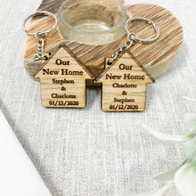 Load image into Gallery viewer, Personalised Home Keyrings With Names &amp; Dates (Set of 2) First Home Or New Home Wording/Homewarming Gift/New Home Couples Gift
