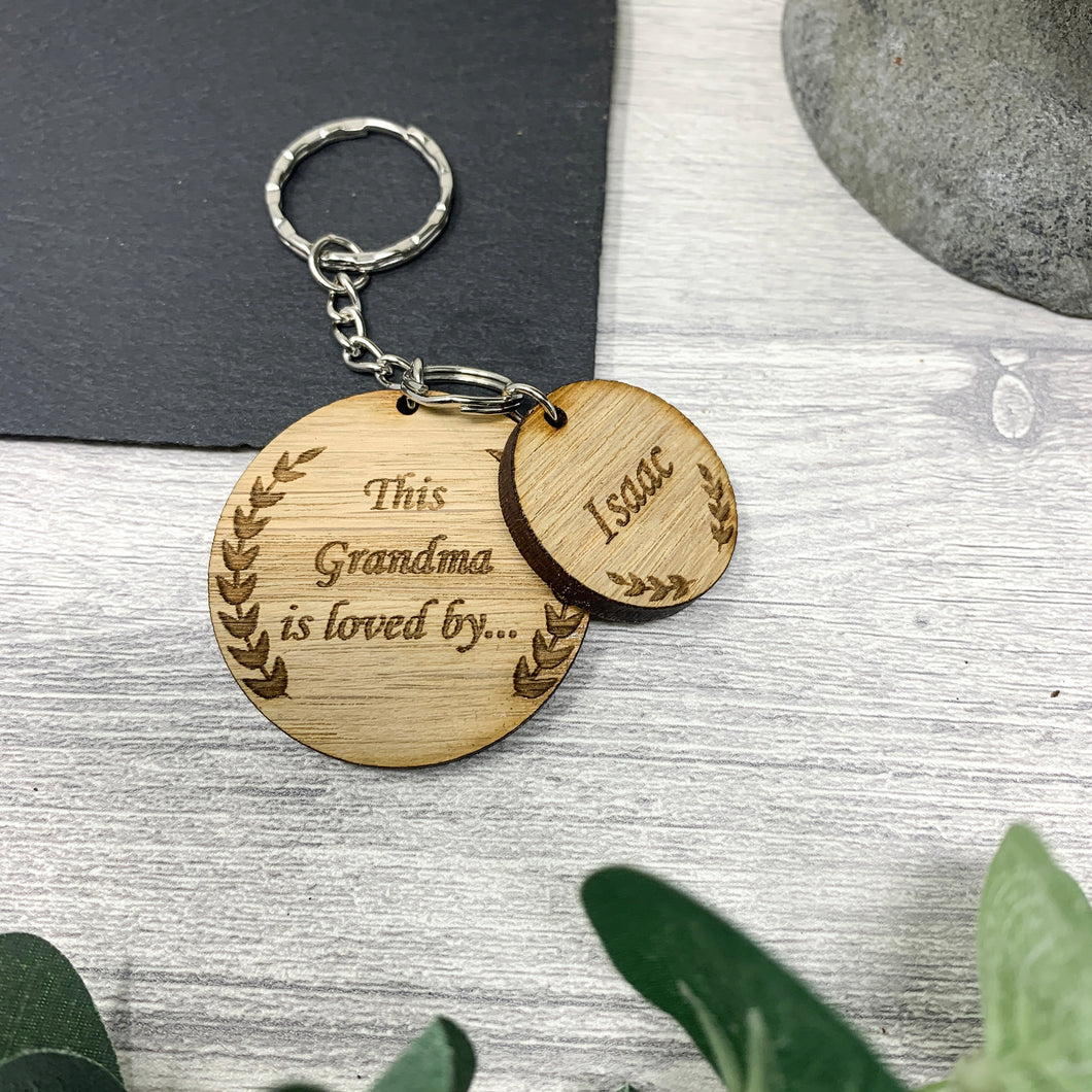 Personalised This Grandma is loved by.... Keyrings With Tags Engraved
