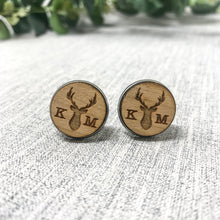 Load image into Gallery viewer, Personalised Stag Wooden Cufflinks Engraved with Initials
