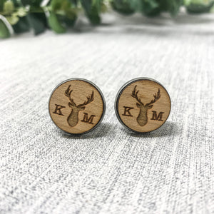 Personalised Stag Wooden Cufflinks Engraved with Initials