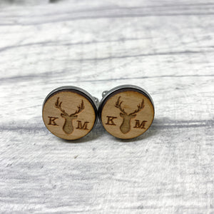 Personalised Stag Wooden Cufflinks Engraved with Initials