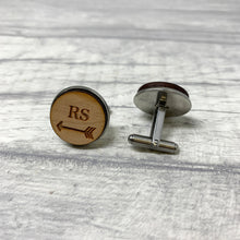 Load image into Gallery viewer, Personalised Arrow Wooden Cufflinks Engraved with Initials
