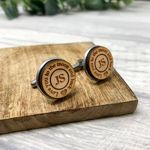 Love You To The Moon And Back Personalised Wooden Cufflinks Engraved with Initials