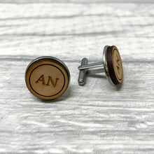 Load image into Gallery viewer, Personalised Wooden Cufflinks Engraved with Initials/Valentines Gift/Birthday Present/Father&#39;s Day/Engraved Cufflinks
