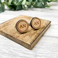 Load image into Gallery viewer, Personalised Wooden Cufflinks Engraved with Initials/Valentines Gift/Birthday Present/Father&#39;s Day/Engraved Cufflinks
