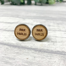 Load image into Gallery viewer, Personalised Wooden Cufflinks Engraved with Initials and Date
