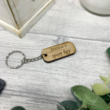 Load image into Gallery viewer, Wooden Keyring Engraved With Wording of Your Choice
