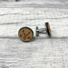 Load image into Gallery viewer, Personalised Stag Wooden Cufflinks Engraved with Initials
